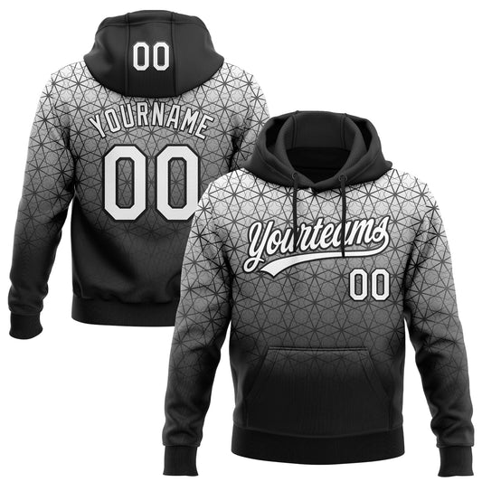 Custom Stitched Black White 3D Pattern Design Gradient Line Sportswear Pullover Sweatshirt Hoodie - Main View