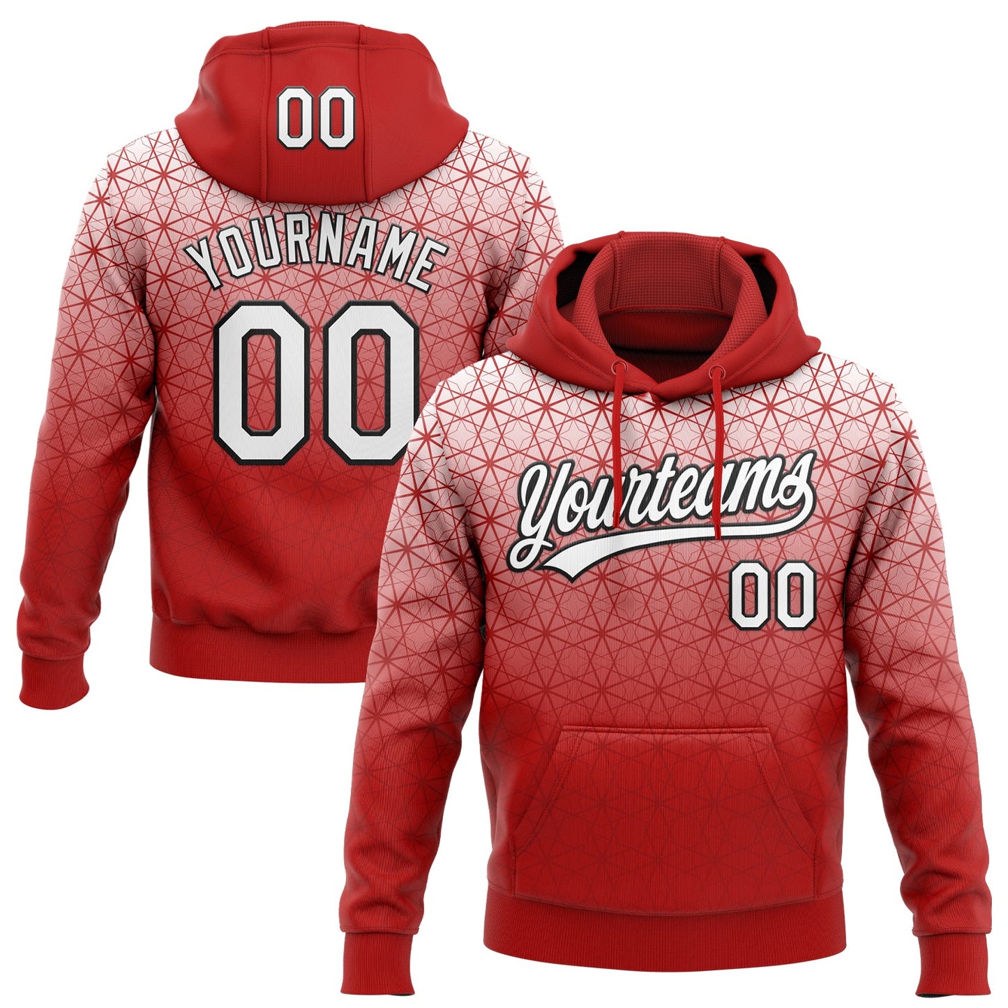 Custom Stitched Red White-Black 3D Pattern Design Gradient Line Sportswear Pullover Sweatshirt Hoodie - Main View
