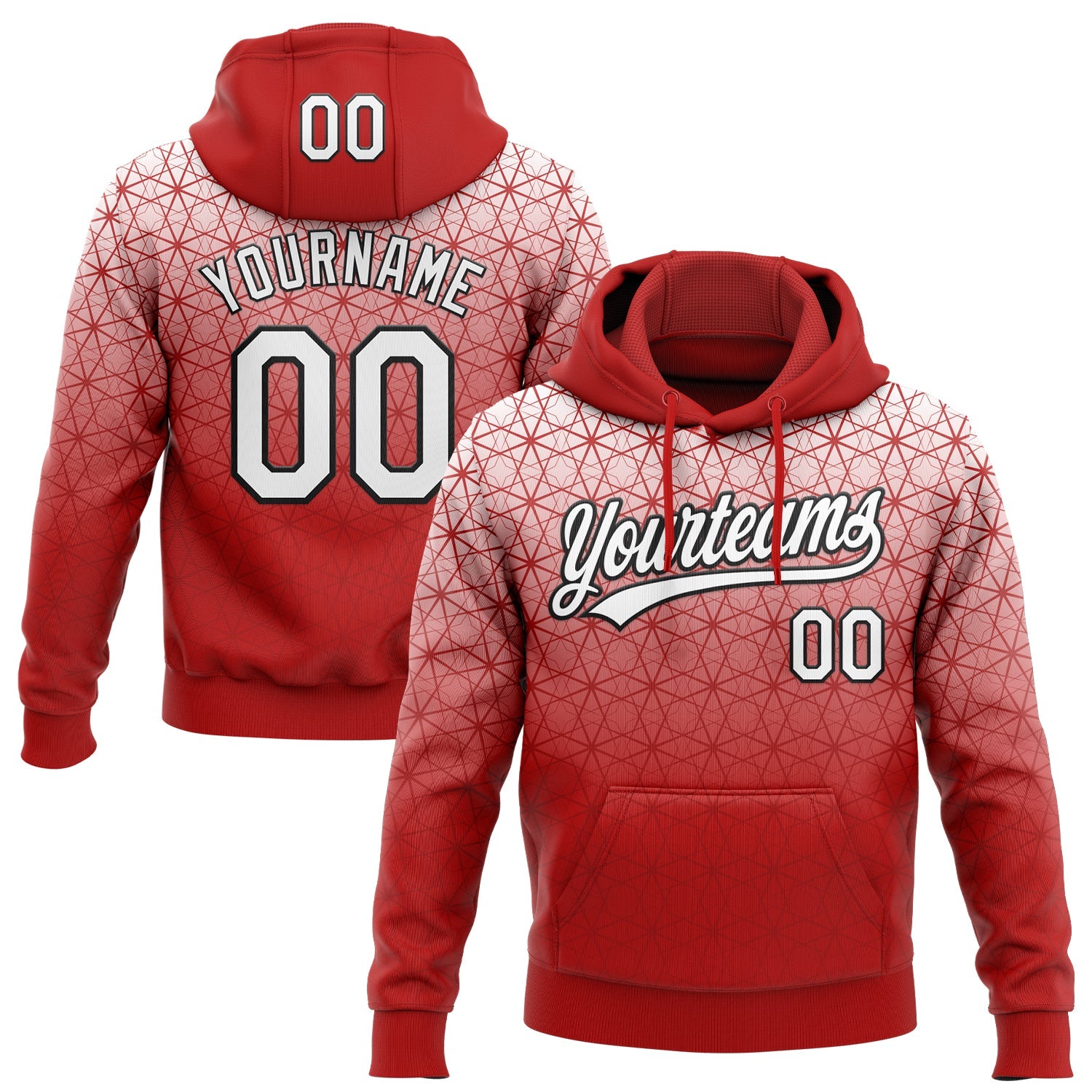 Custom Stitched Red White-Black 3D Pattern Design Gradient Line Sportswear Pullover Sweatshirt Hoodie - Main View