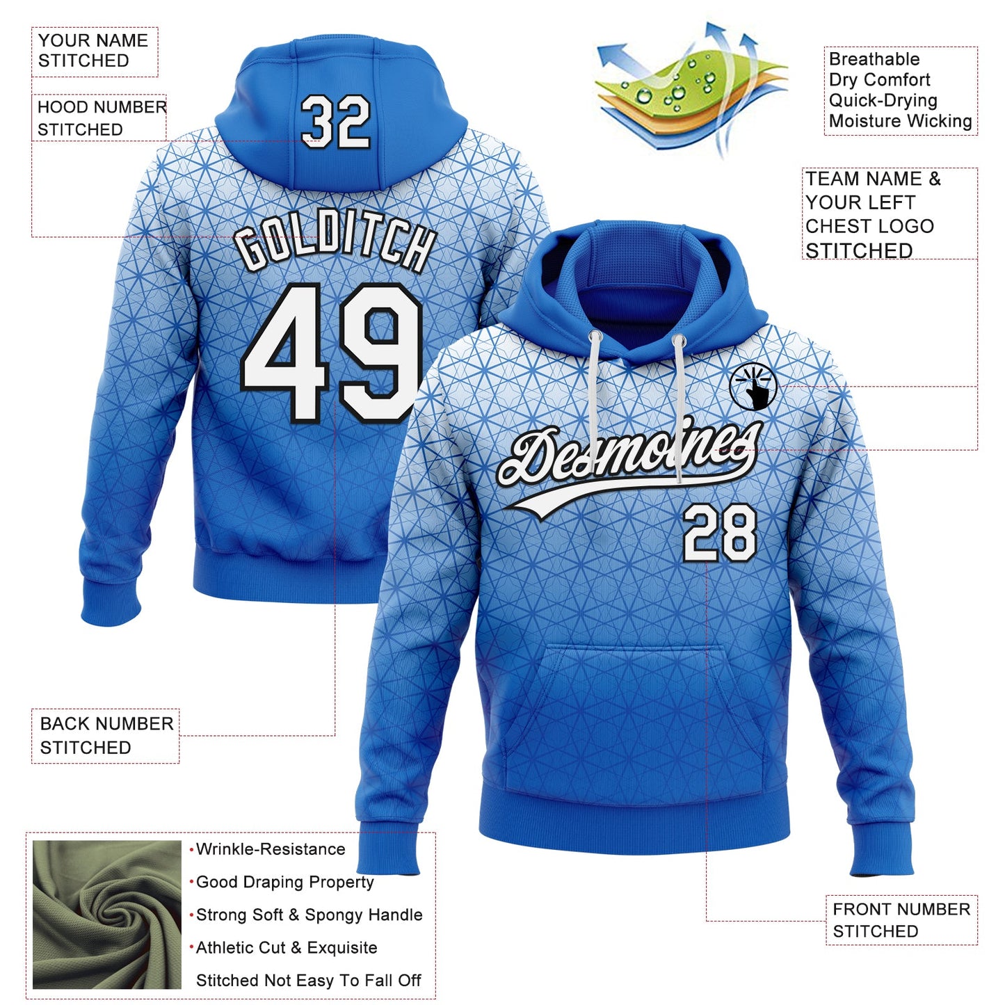 Custom Stitched Blue White-Black 3D Pattern Design Gradient Line Sportswear Pullover Sweatshirt Hoodie view 2