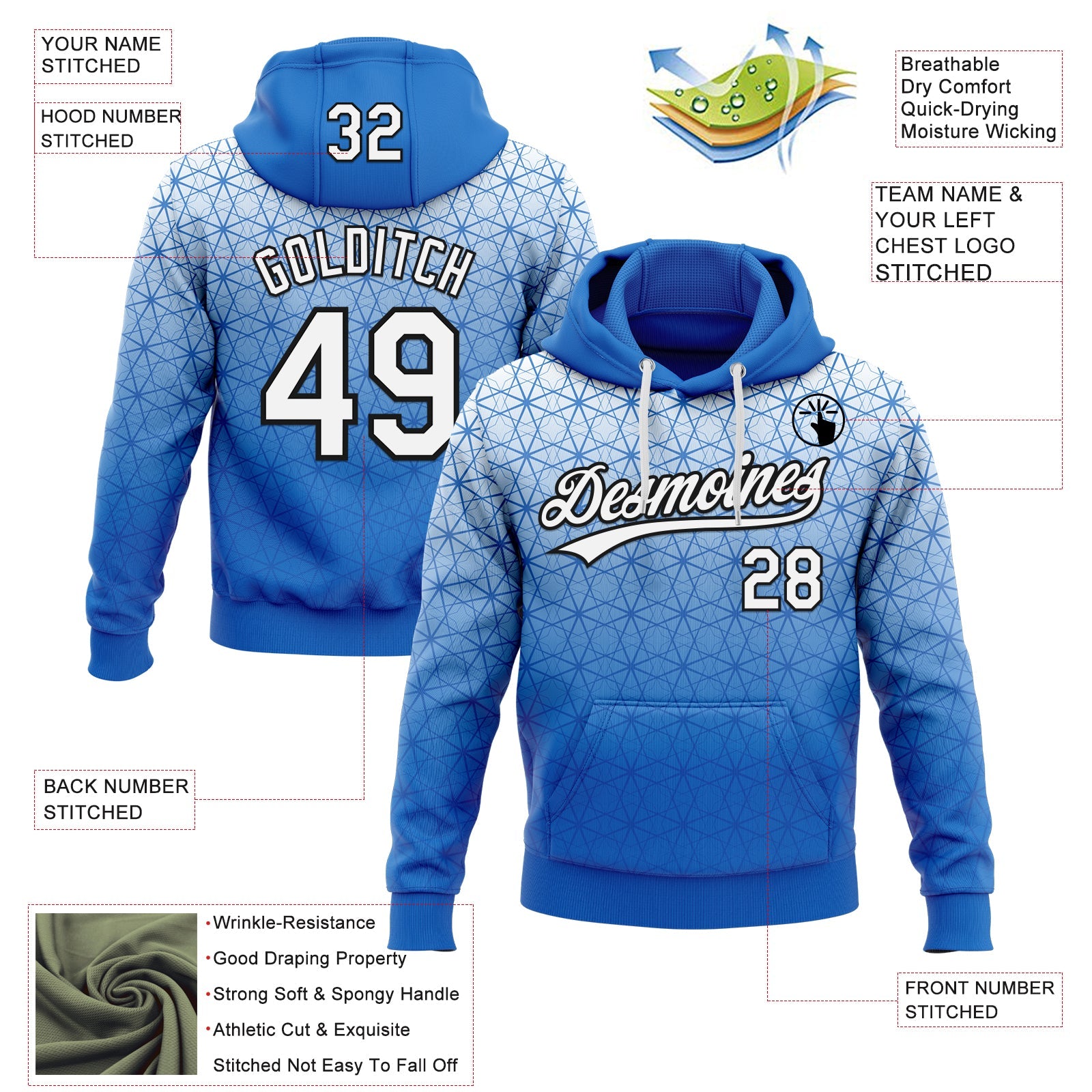 Custom Stitched Blue White-Black 3D Pattern Design Gradient Line Sportswear Pullover Sweatshirt Hoodie view 2