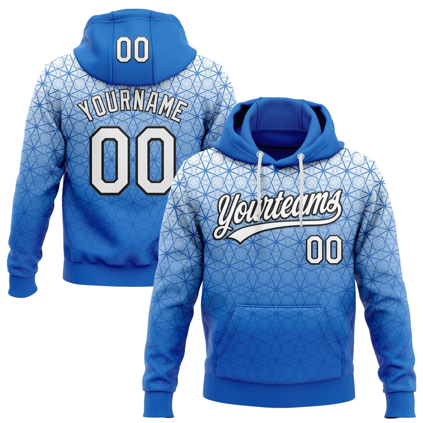 Custom Stitched Blue White-Black 3D Pattern Design Gradient Line Sportswear Pullover Sweatshirt Hoodie - Main View