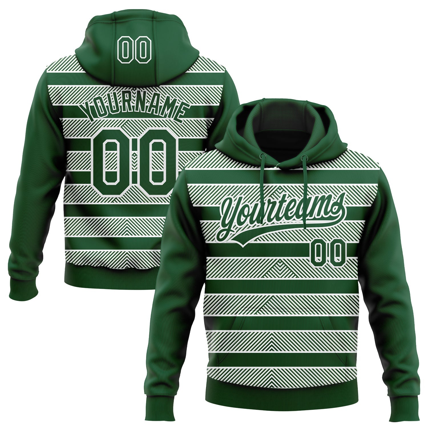 Custom Stitched Green White 3D Pattern Design Line Sportswear Pullover Sweatshirt Hoodie - Main View