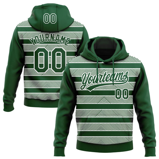 Custom Stitched Green White 3D Pattern Design Line Sportswear Pullover Sweatshirt Hoodie - Main View
