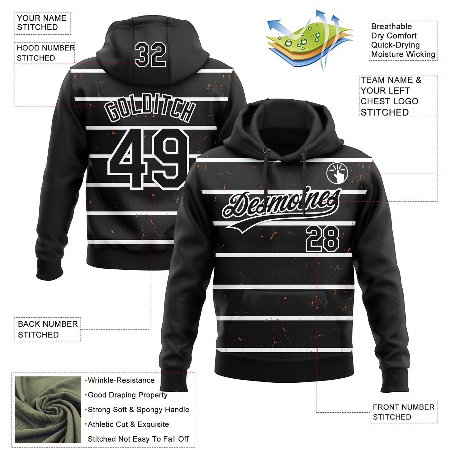 Custom Stitched Black White 3D Pattern Design Line Sportswear Pullover Sweatshirt Hoodie view 2