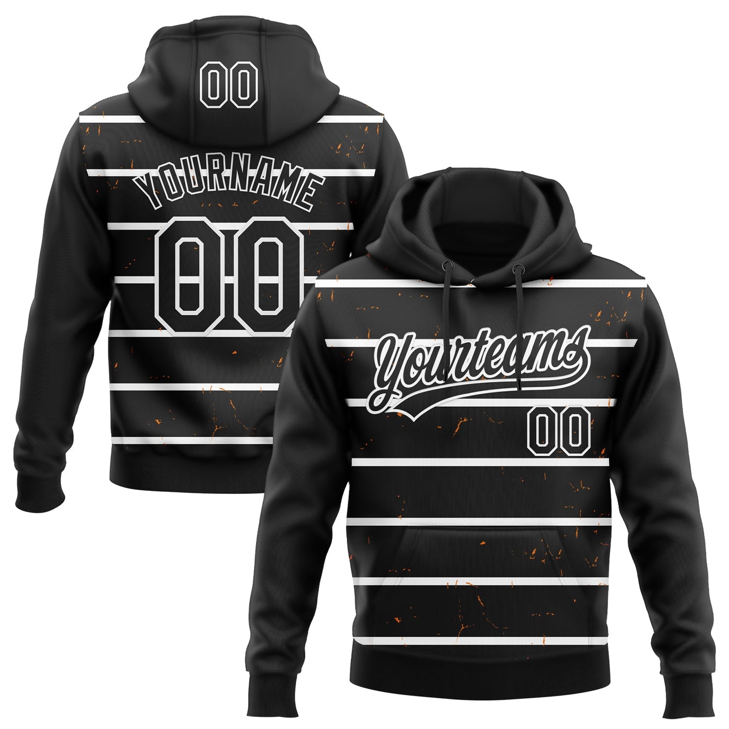 Custom Stitched Black White 3D Pattern Design Line Sportswear Pullover Sweatshirt Hoodie - Main View