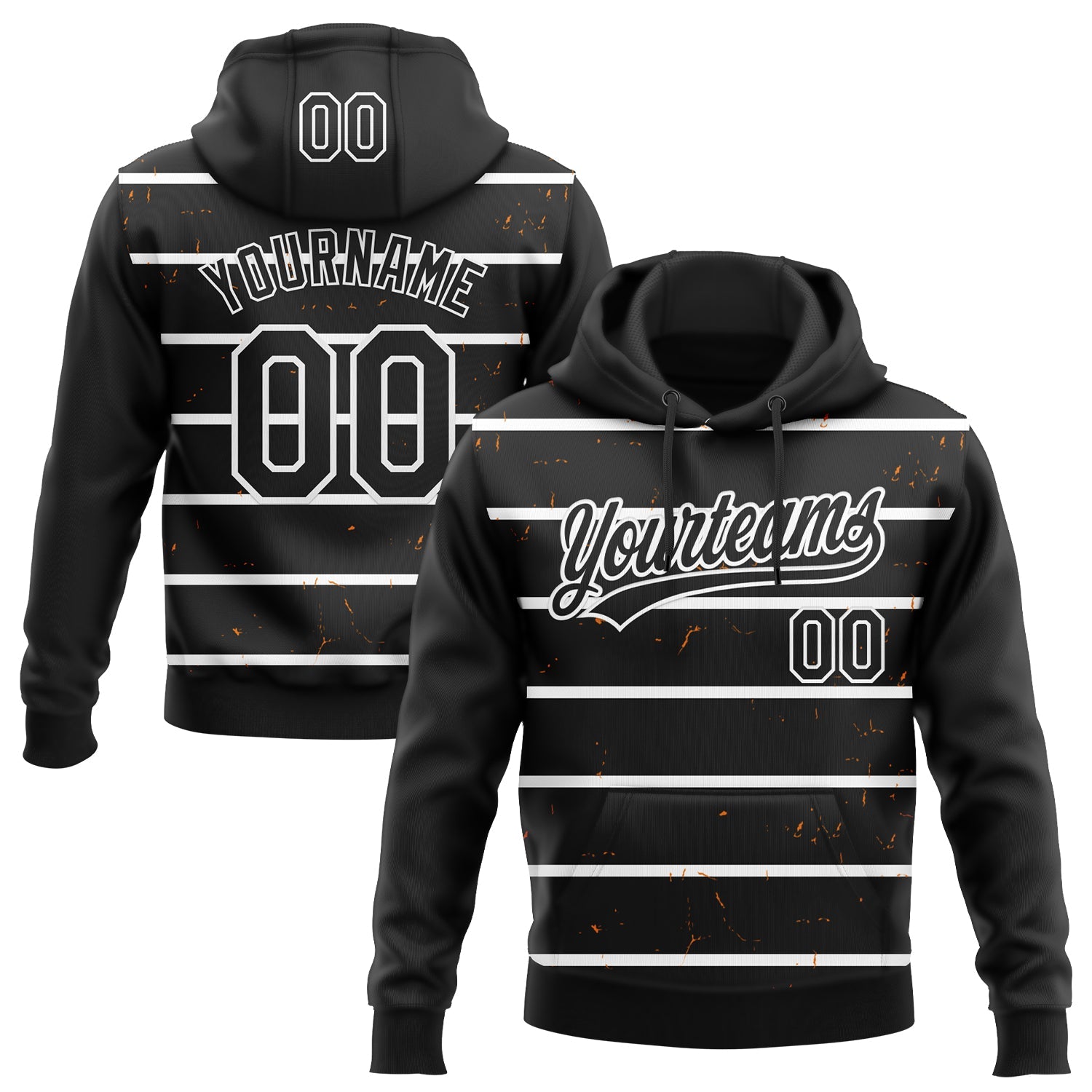 Custom Stitched Black White 3D Pattern Design Line Sportswear Pullover Sweatshirt Hoodie - Main View