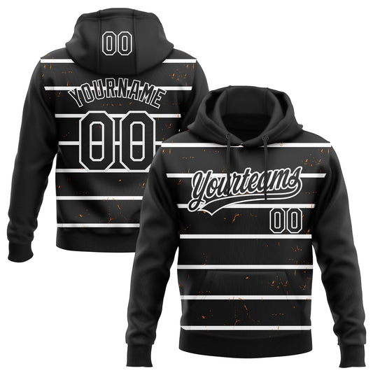 Custom Stitched Black White 3D Pattern Design Line Sportswear Pullover Sweatshirt Hoodie - Main View