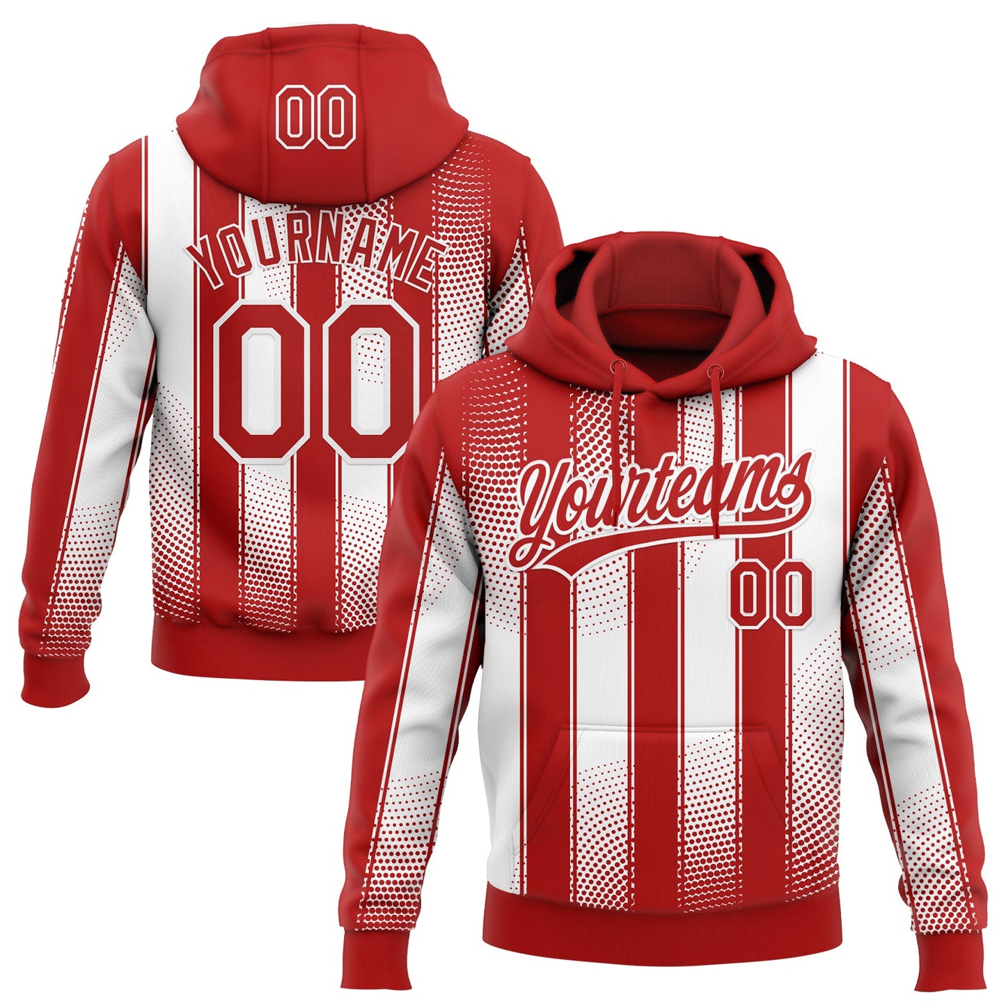 Custom Stitched Red White 3D Pattern Design Line Sportswear Pullover Sweatshirt Hoodie - Main View