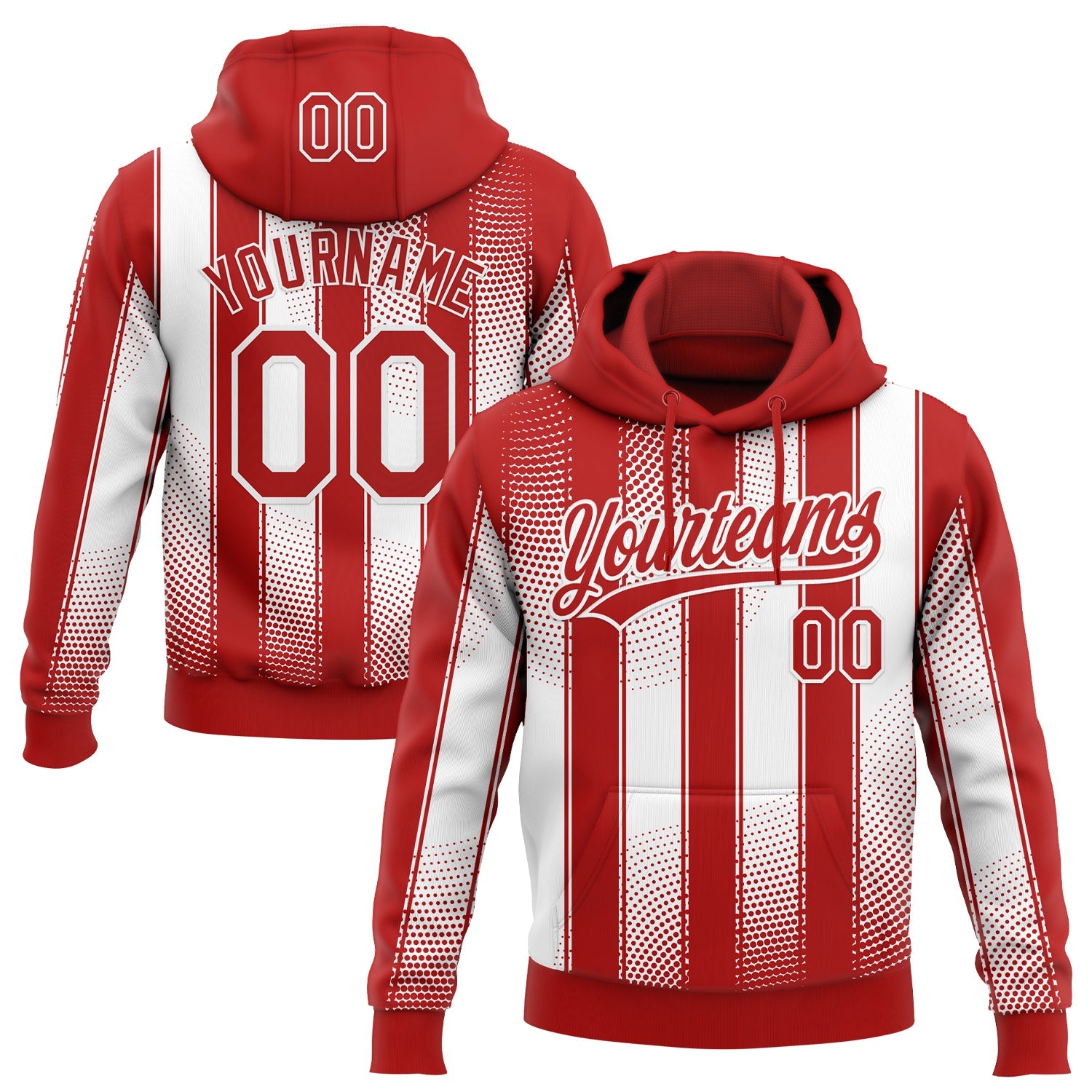 Custom Stitched Red White 3D Pattern Design Line Sportswear Pullover Sweatshirt Hoodie - Main View