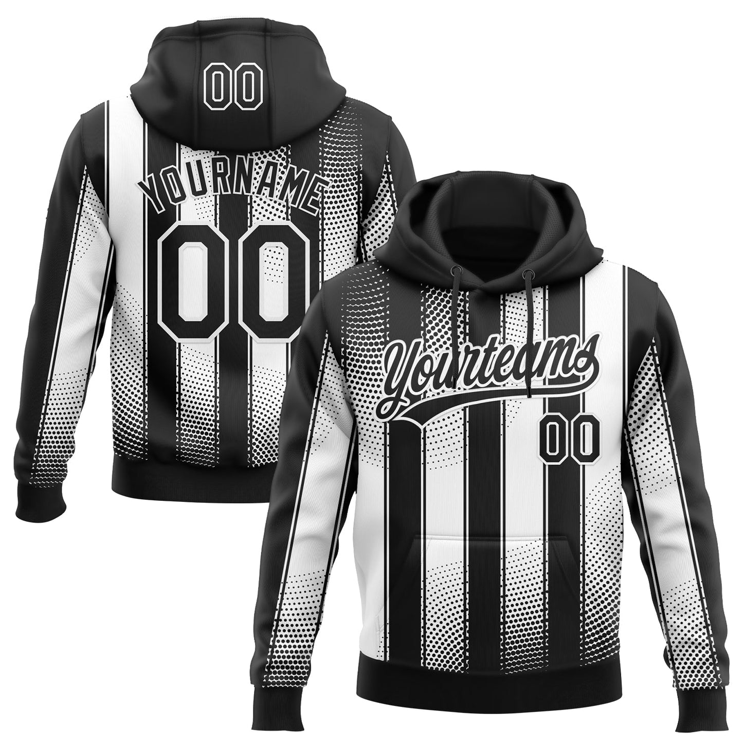 Custom Stitched Black White 3D Pattern Design Line Sportswear Pullover Sweatshirt Hoodie - Main View