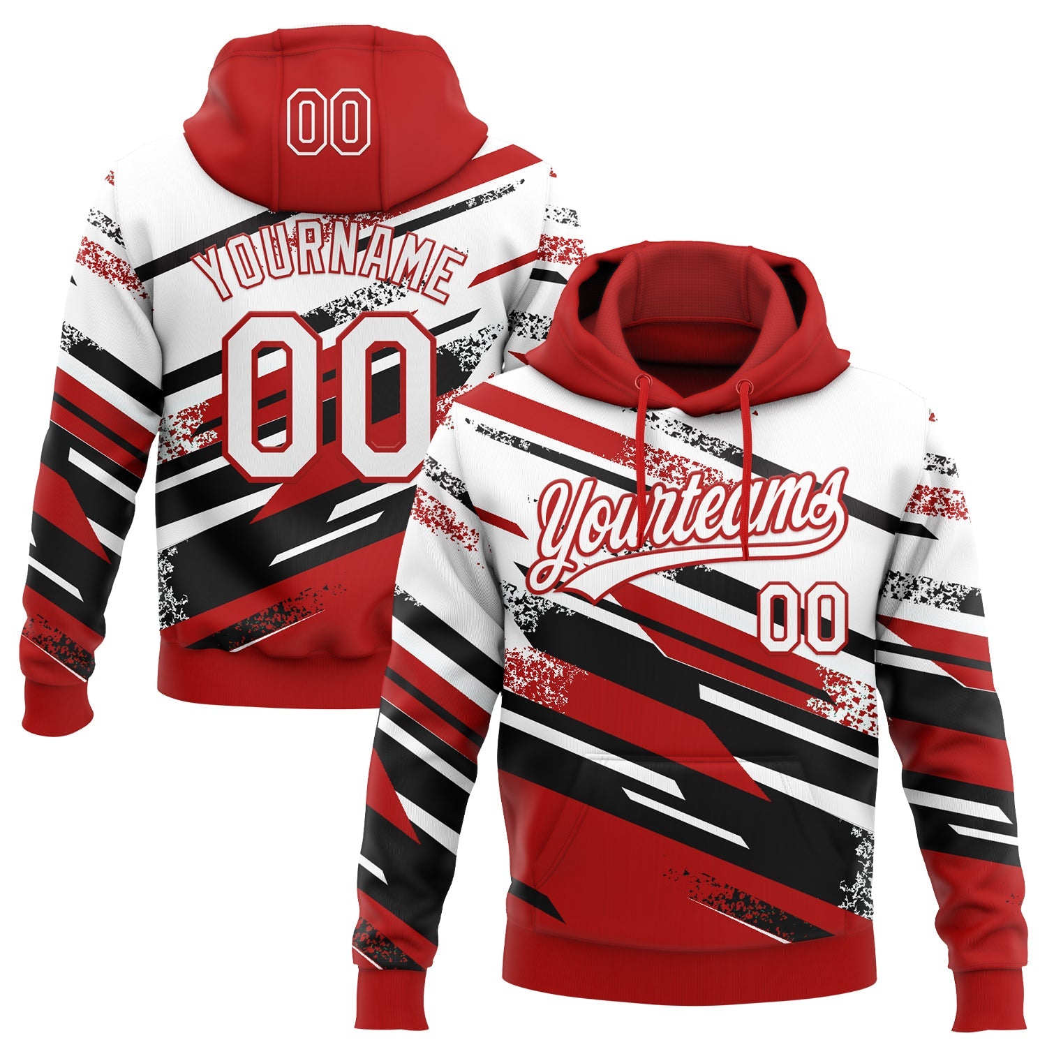 Custom Stitched Red White-Black 3D Pattern Design Line Sportswear Pullover Sweatshirt Hoodie - Main View