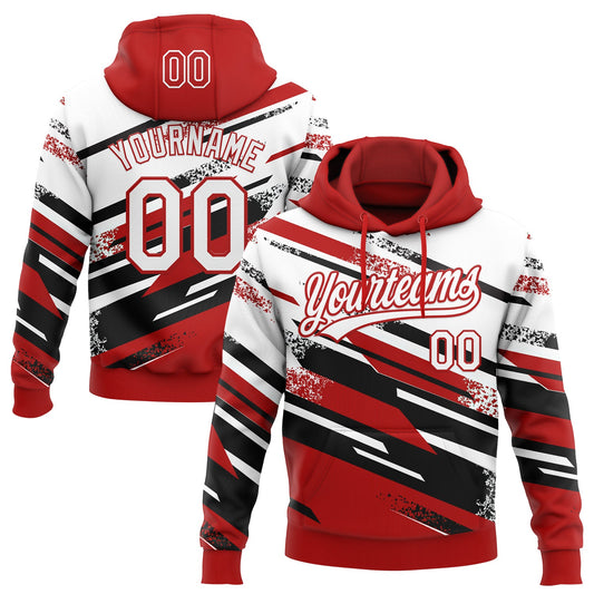 Custom Stitched Red White-Black 3D Pattern Design Line Sportswear Pullover Sweatshirt Hoodie - Main View