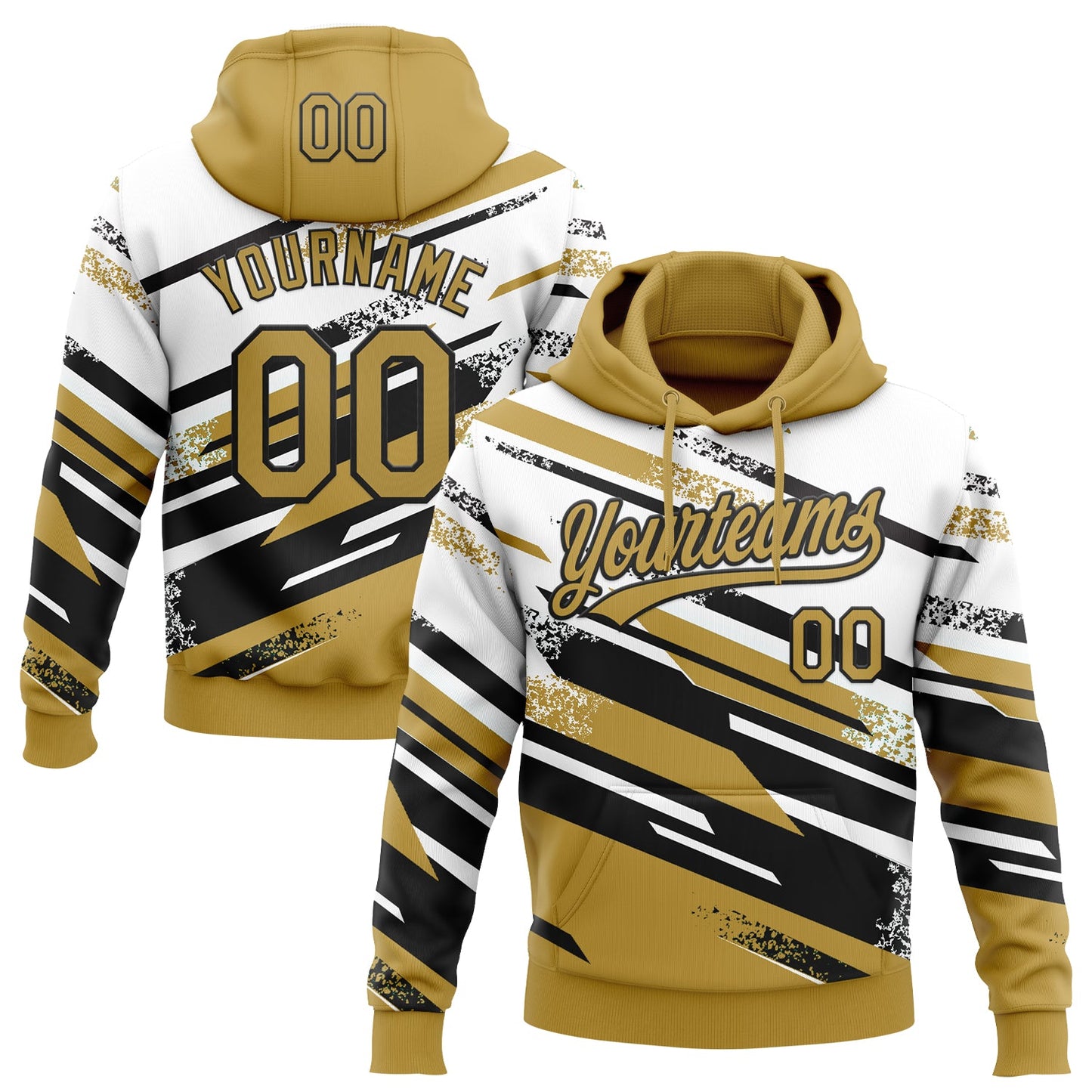Custom Stitched Old Gold Black-White 3D Pattern Design Line Sportswear Pullover Sweatshirt Hoodie - Main View