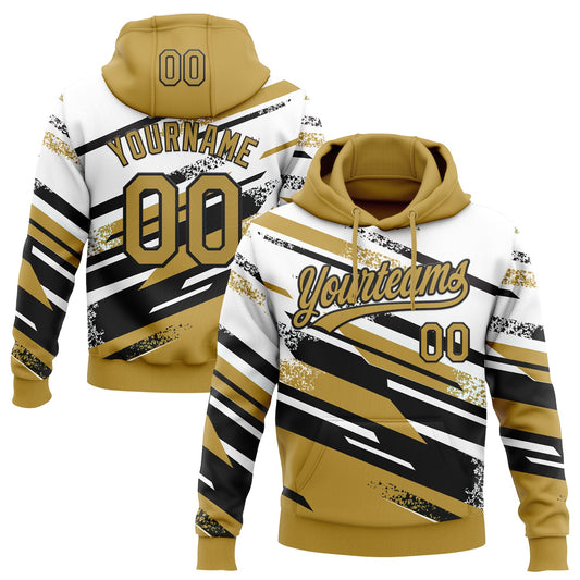 Custom Stitched Old Gold Black-White 3D Pattern Design Line Sportswear Pullover Sweatshirt Hoodie - Main View
