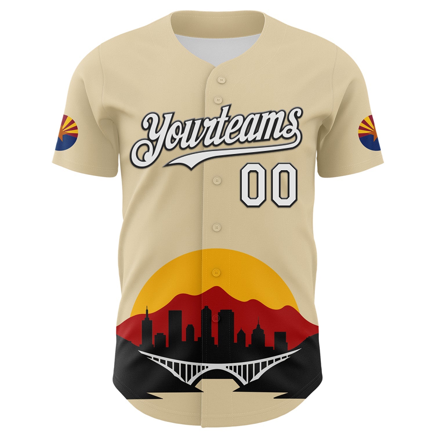 Custom Cream White Gold Red-Black 3D Urban City Edition Sports Authentic Baseball Jersey view 2