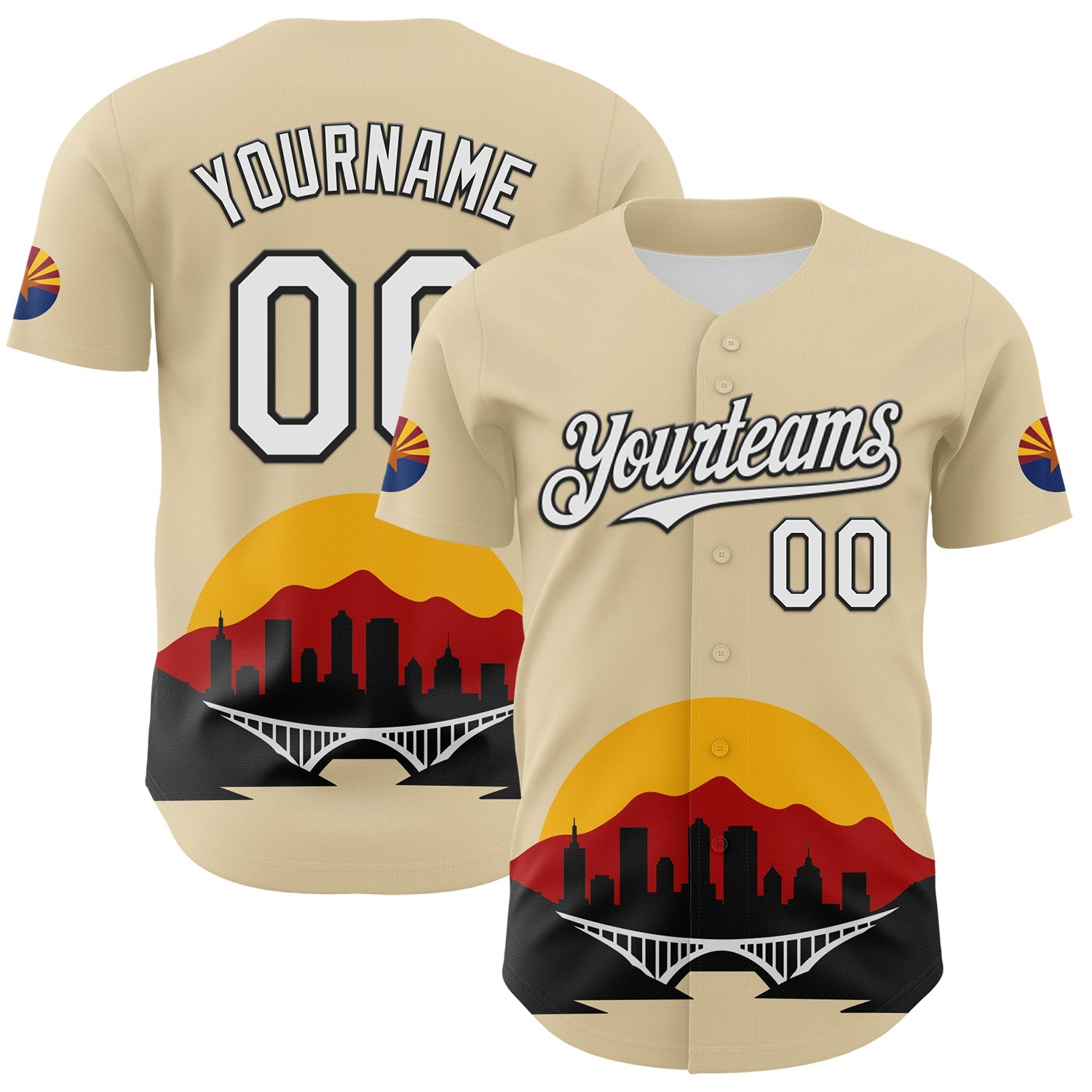 Custom Cream White Gold Red-Black 3D Urban City Edition Sports Authentic Baseball Jersey - Main View