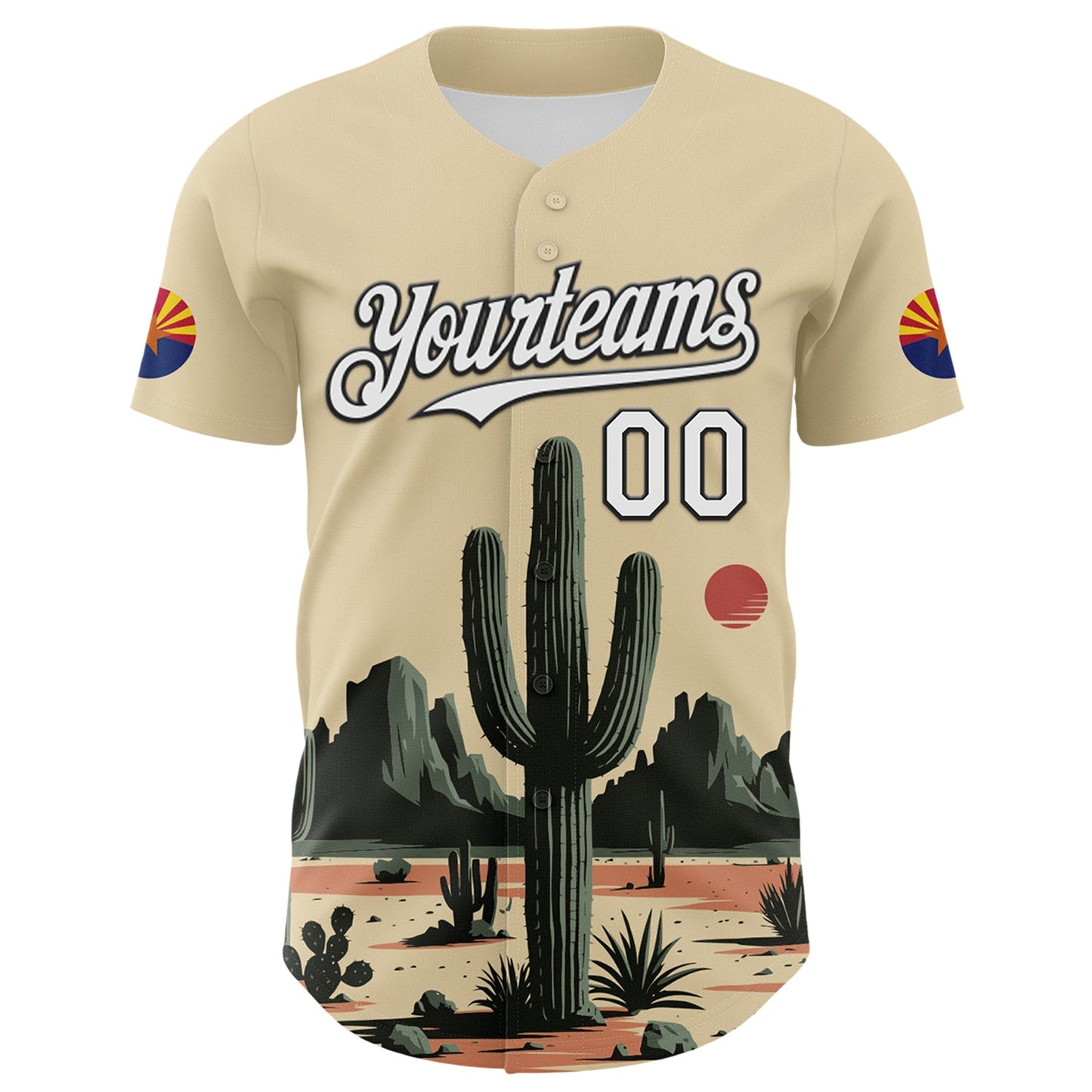 Custom Cream White Green-Black 3D Urban City Edition Sports Cactus Authentic Baseball Jersey view 2