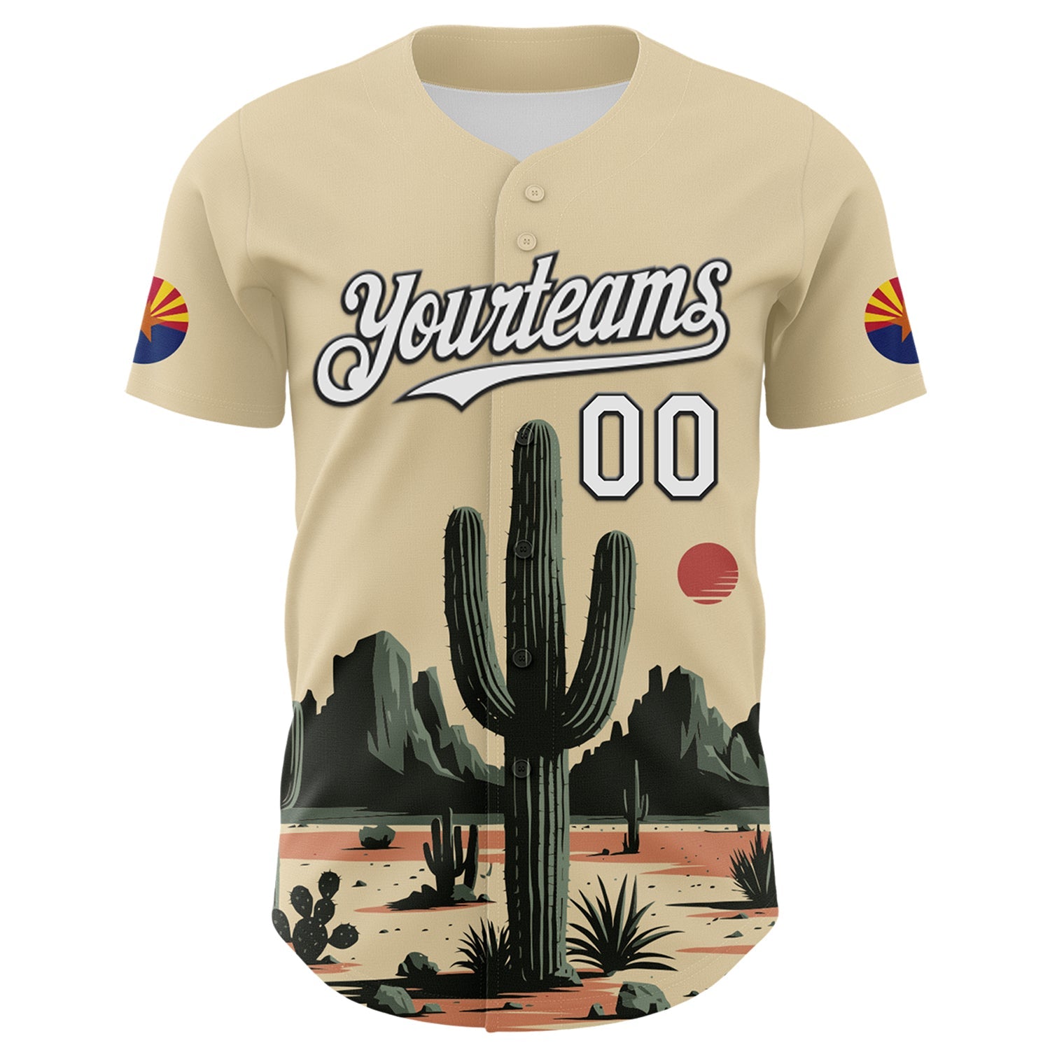 Custom Cream White Green-Black 3D Urban City Edition Sports Cactus Authentic Baseball Jersey view 2