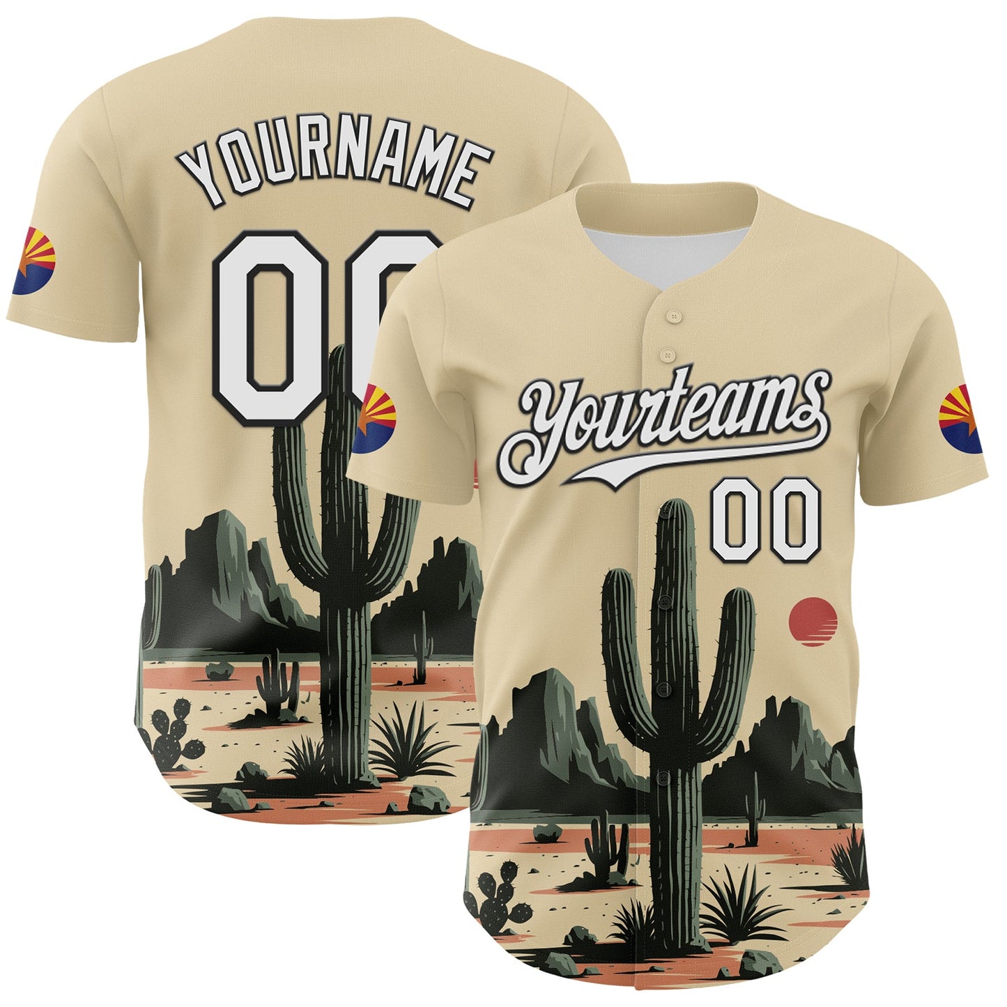Custom Cream White Green-Black 3D Urban City Edition Sports Cactus Authentic Baseball Jersey - Main View