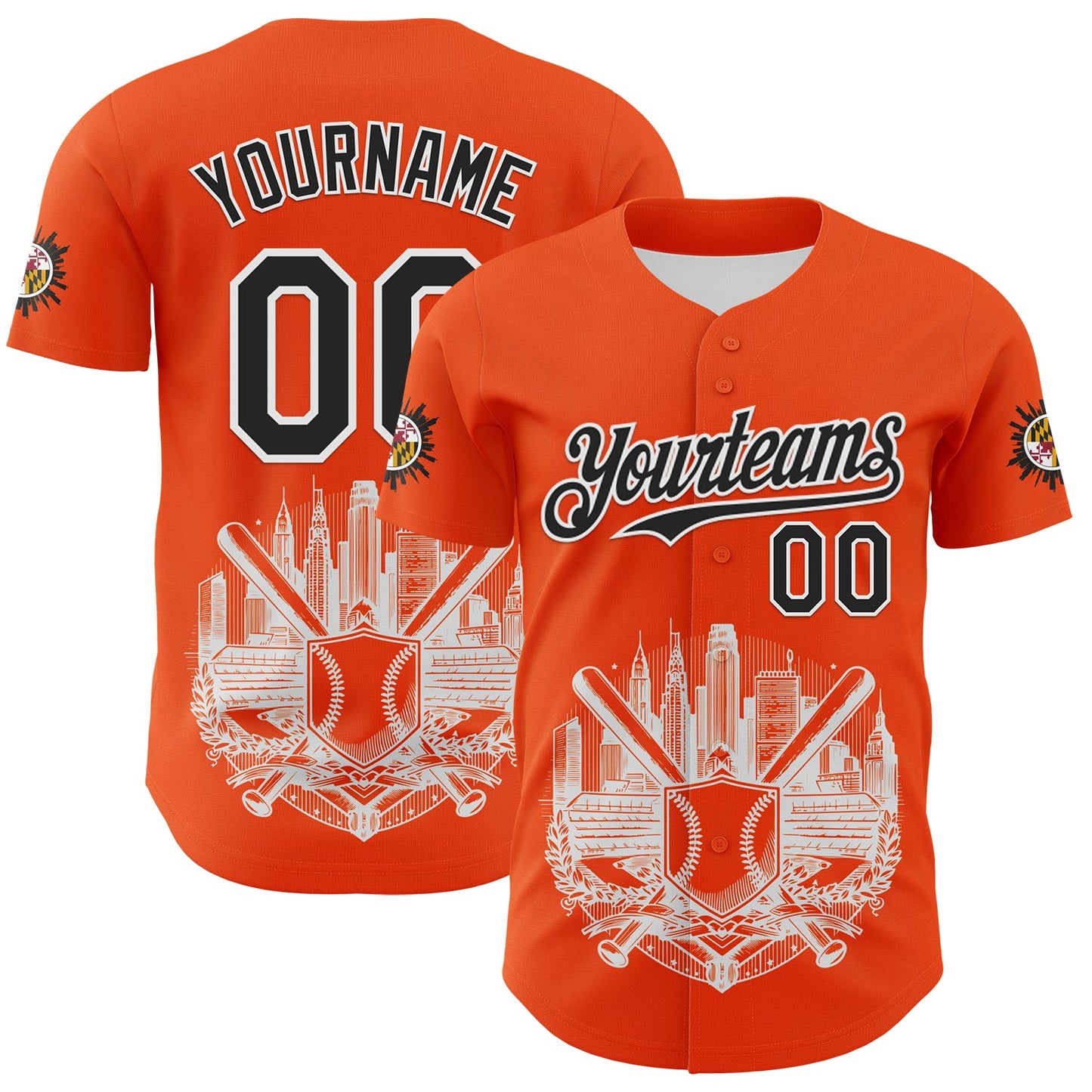 Custom Orange Black-White 3D Urban City Edition Sports Authentic Baseball Jersey - Main View