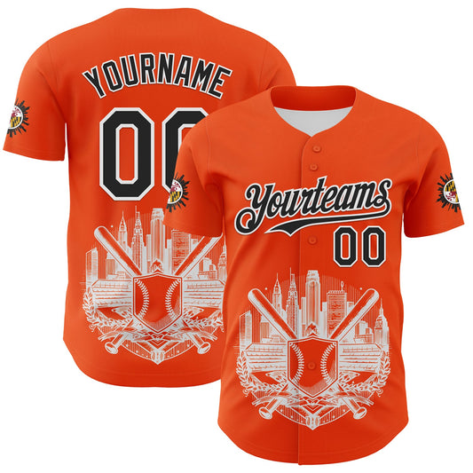 Custom Orange Black-White 3D Urban City Edition Sports Authentic Baseball Jersey - Main View