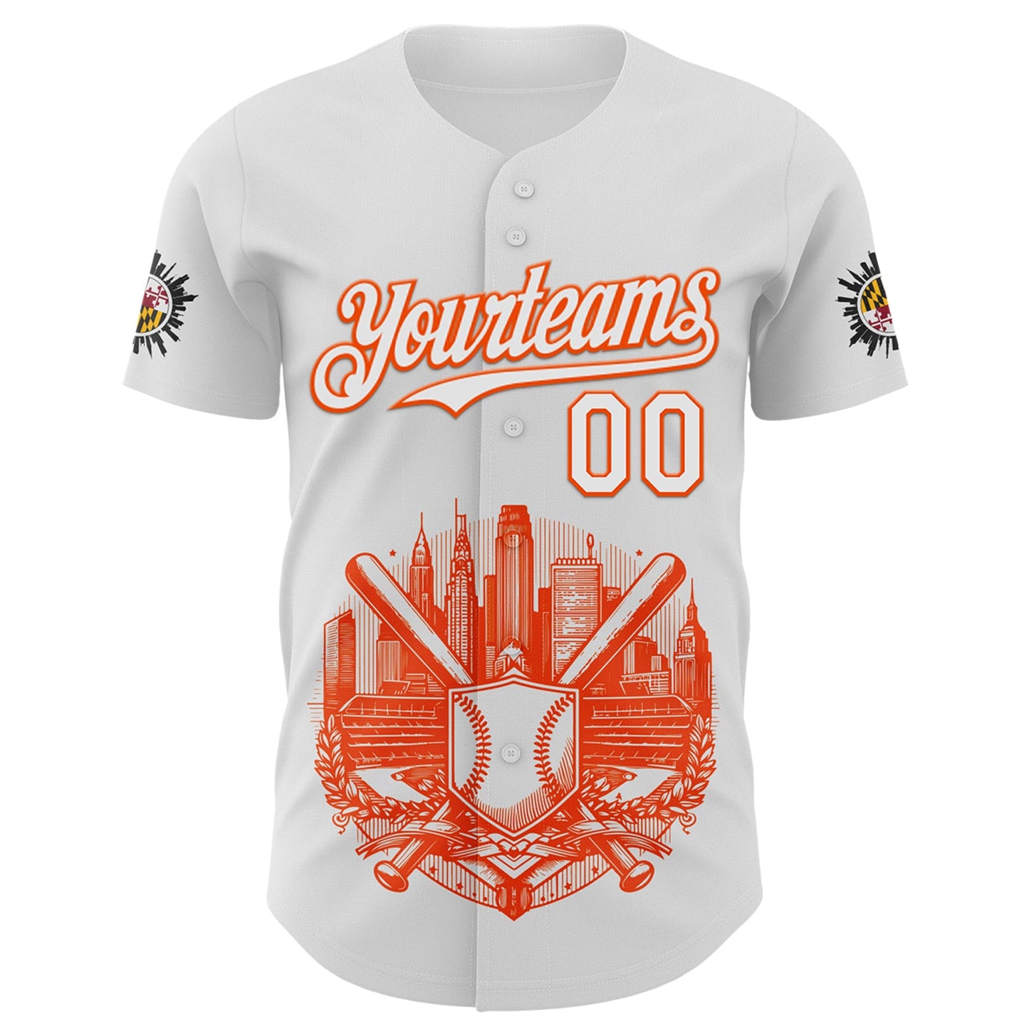 Custom White Orange 3D Urban City Edition Sports Authentic Baseball Jersey view 2