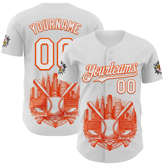 Custom White Orange 3D Urban City Edition Sports Authentic Baseball Jersey - Main View