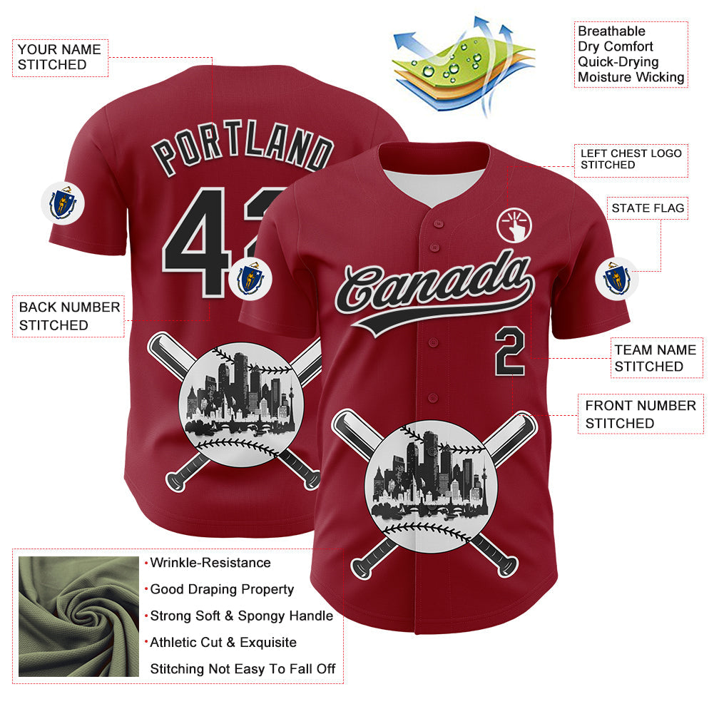 Custom Cardinal Black-White 3D Urban City Edition Sports Authentic Baseball Jersey view 3