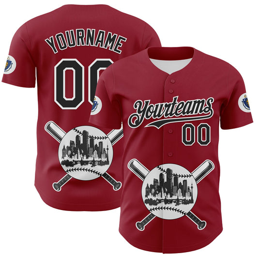 Custom Cardinal Black-White 3D Urban City Edition Sports Authentic Baseball Jersey - Main View