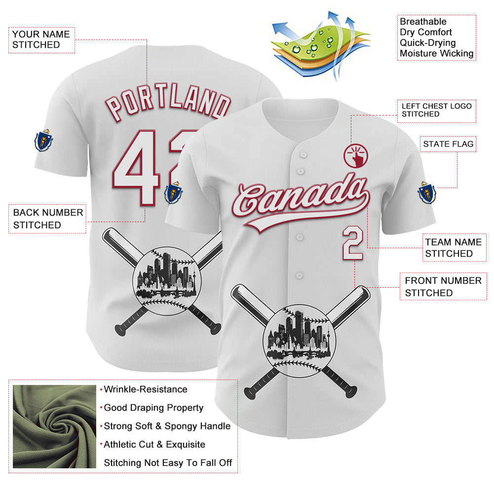 Custom White Cardinal-Black 3D Urban City Edition Sports Authentic Baseball Jersey view 3