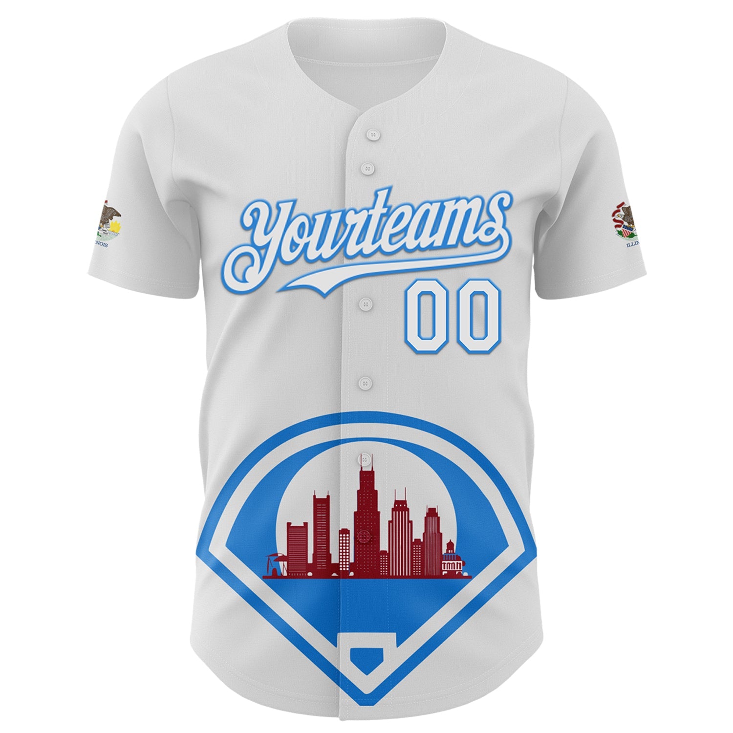 Custom White Electric Blue-Red 3D Urban City Edition Sports Authentic Baseball Jersey view 2