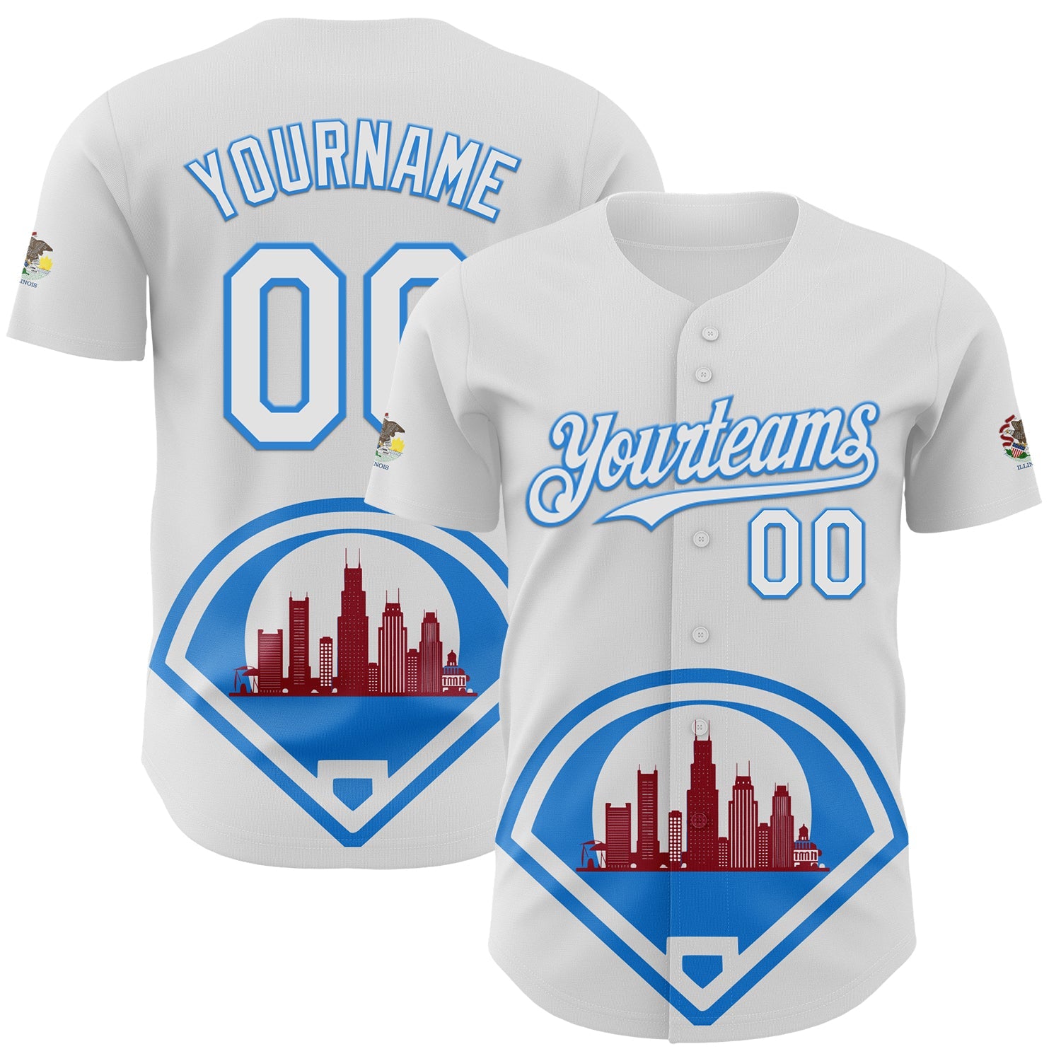 Custom White Electric Blue-Red 3D Urban City Edition Sports Authentic Baseball Jersey - Main View