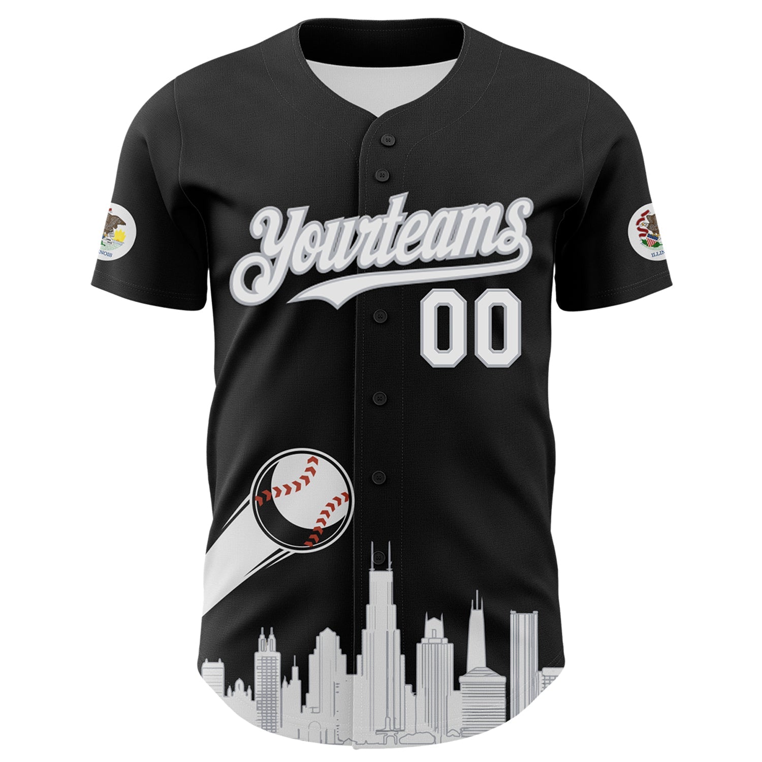 Custom Black White-Gray 3D Urban City Edition Sports Authentic Baseball Jersey view 2