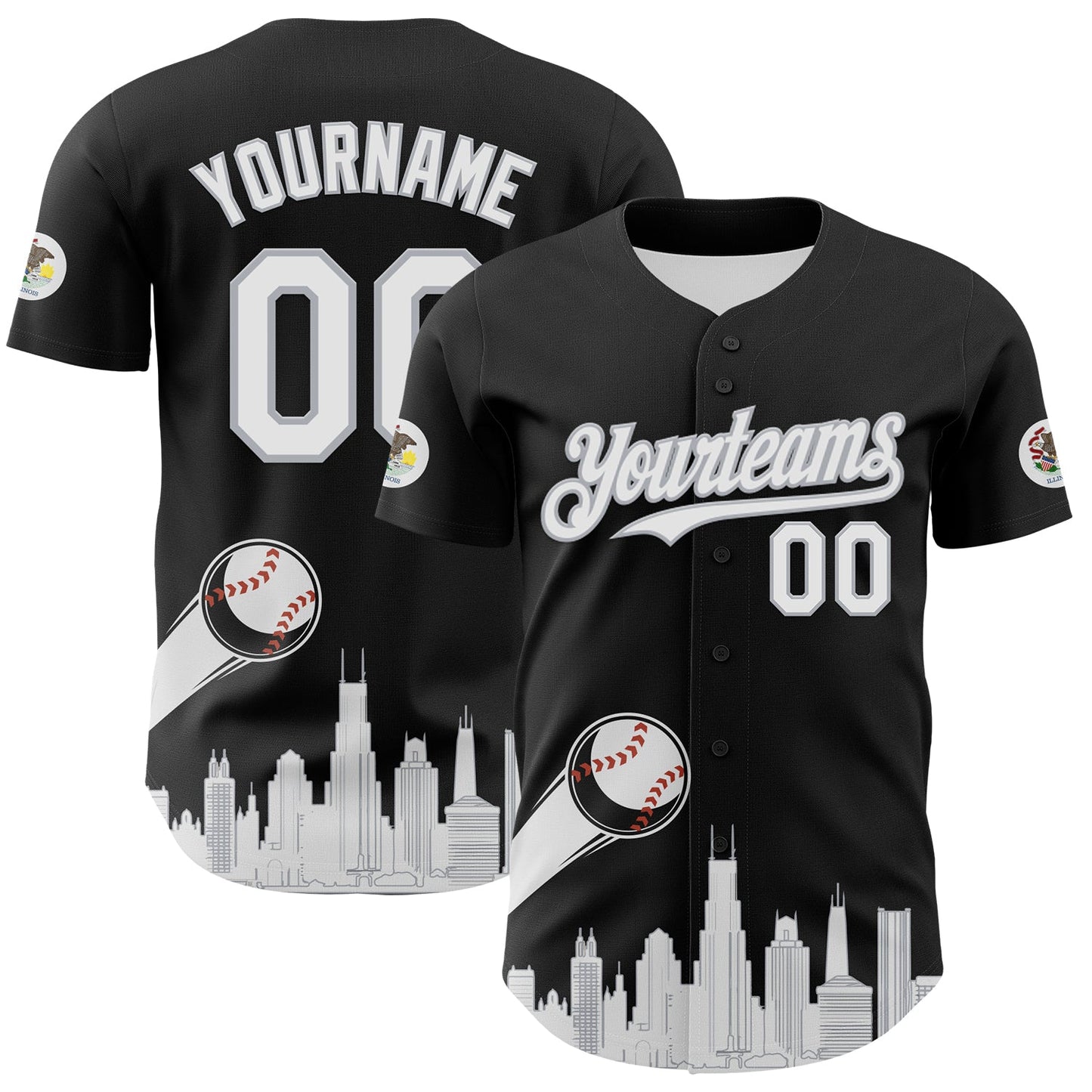 Custom Black White-Gray 3D Urban City Edition Sports Authentic Baseball Jersey - Main View