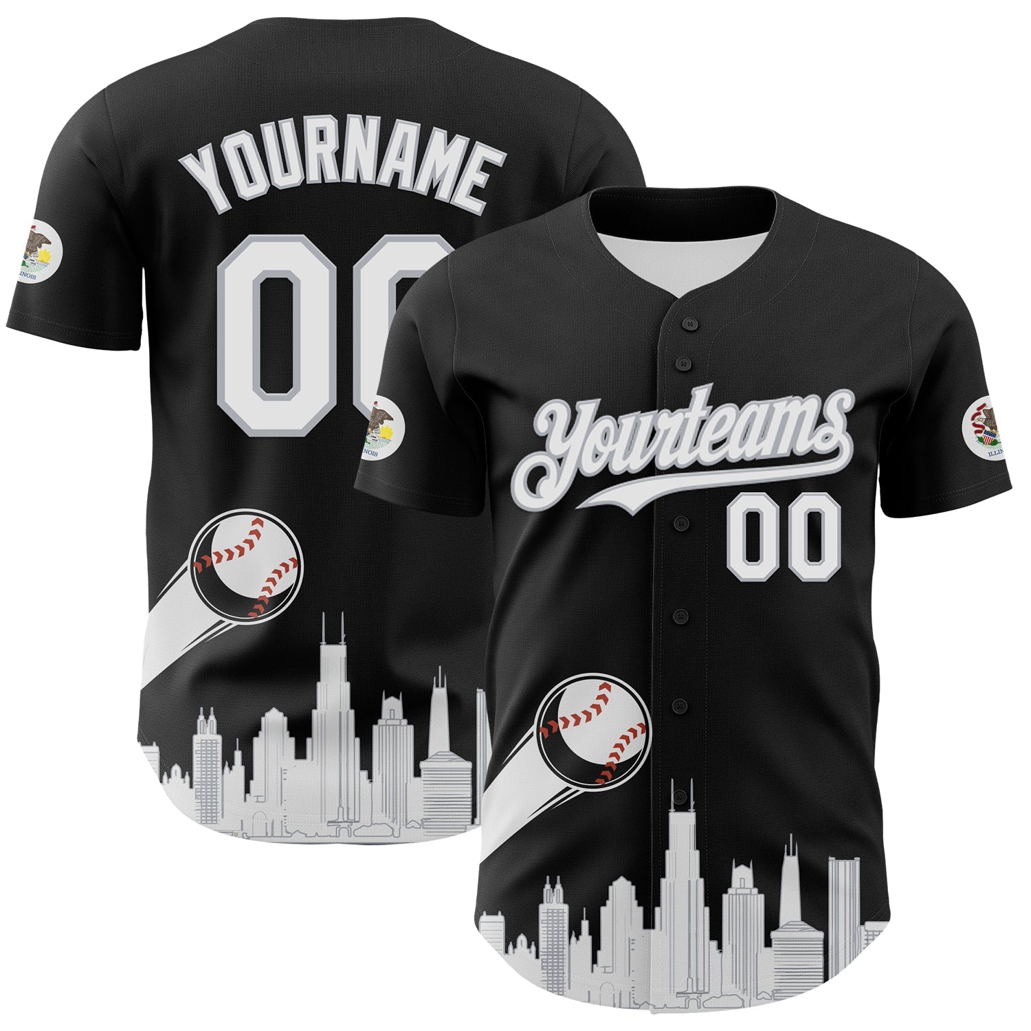 Custom Black White-Gray 3D Urban City Edition Sports Authentic Baseball Jersey - Main View