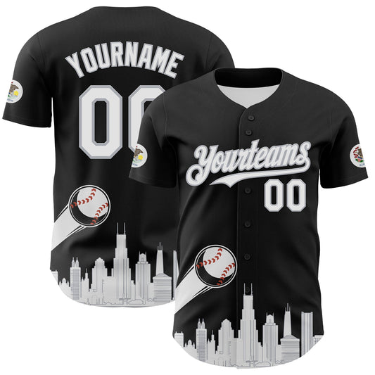 Custom Black White-Gray 3D Urban City Edition Sports Authentic Baseball Jersey - Main View
