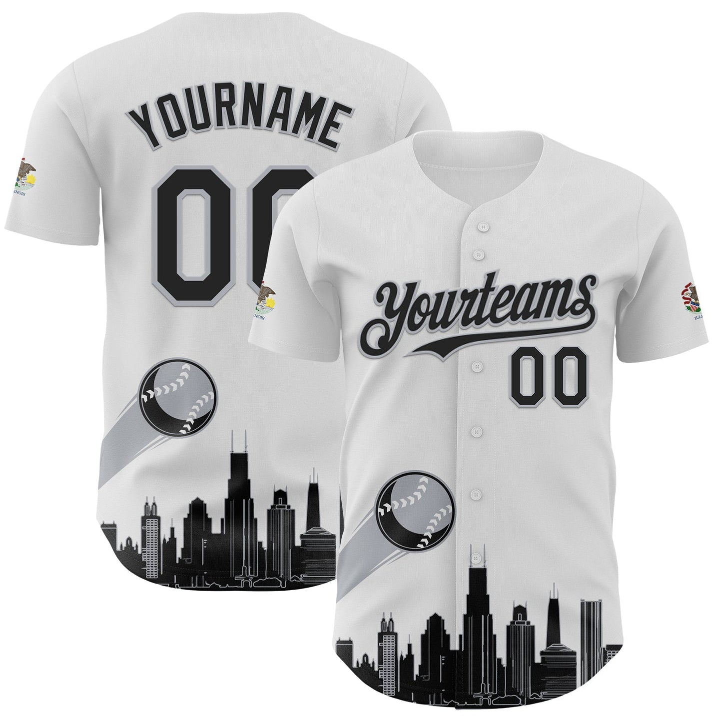 Custom White Black-Gray 3D Urban City Edition Sports Authentic Baseball Jersey - Main View