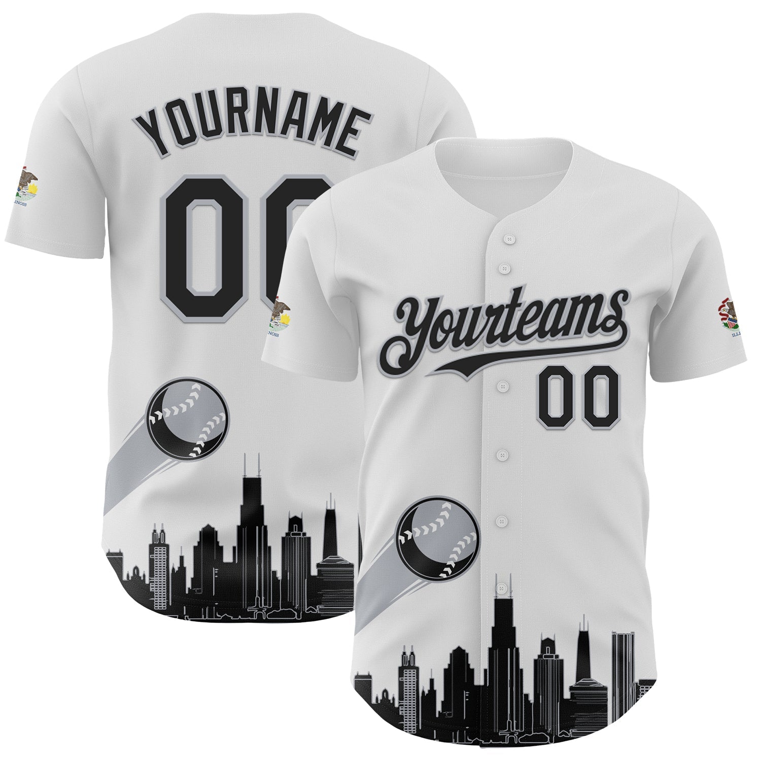 Custom White Black-Gray 3D Urban City Edition Sports Authentic Baseball Jersey - Main View