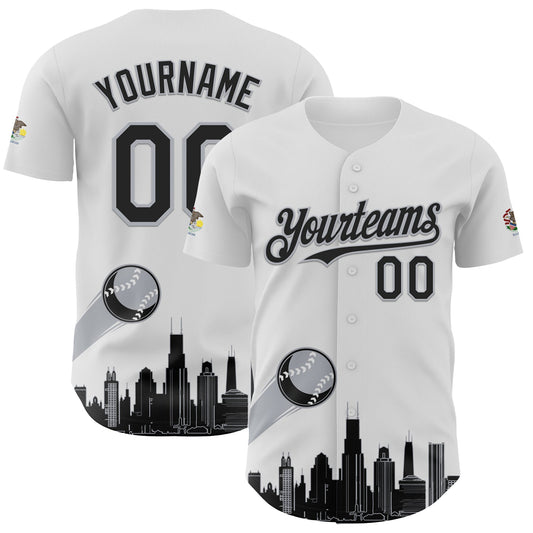 Custom White Black-Gray 3D Urban City Edition Sports Authentic Baseball Jersey - Main View