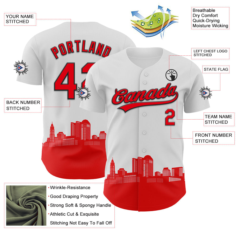Custom White Fire Red-Black 3D Urban City Edition Sports Authentic Baseball Jersey view 3