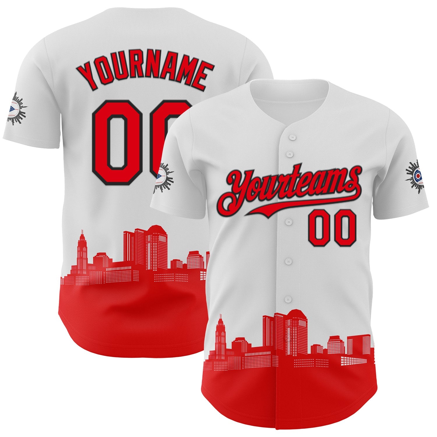 Custom White Fire Red-Black 3D Urban City Edition Sports Authentic Baseball Jersey - Main View