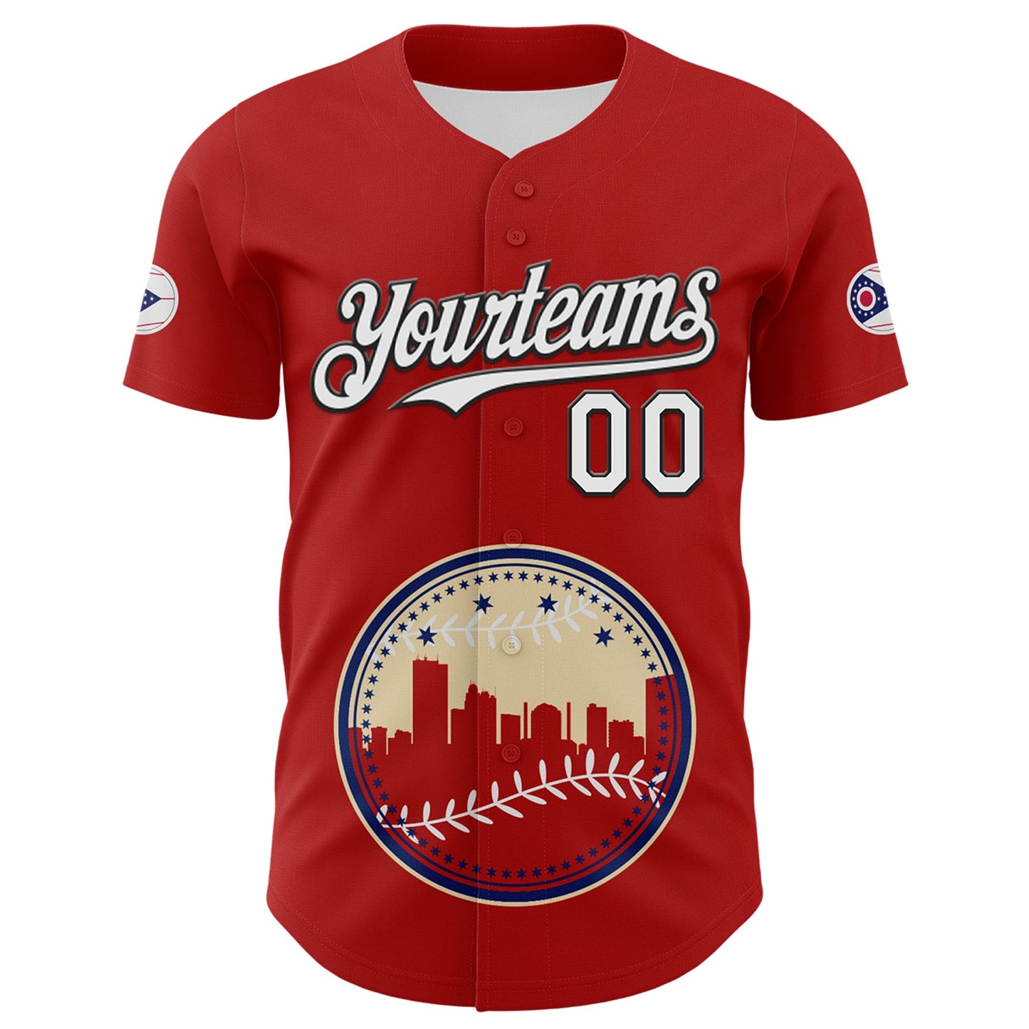 Custom Red White Blue Cream-Black 3D Urban City Edition Sports Authentic Baseball Jersey view 2