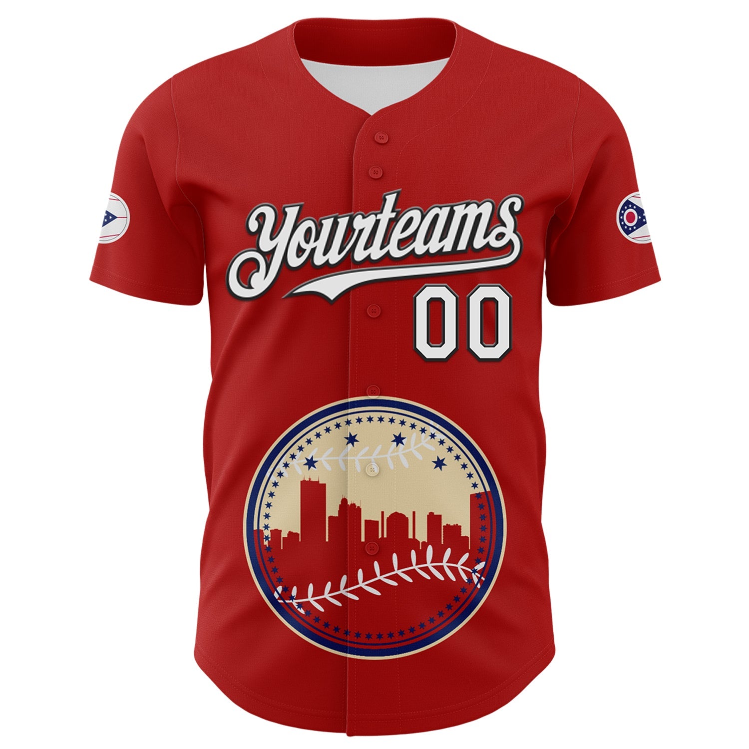 Custom Red White Blue Cream-Black 3D Urban City Edition Sports Authentic Baseball Jersey view 2