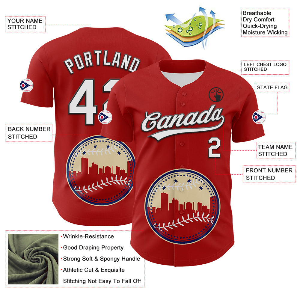 Custom Red White Blue Cream-Black 3D Urban City Edition Sports Authentic Baseball Jersey view 3