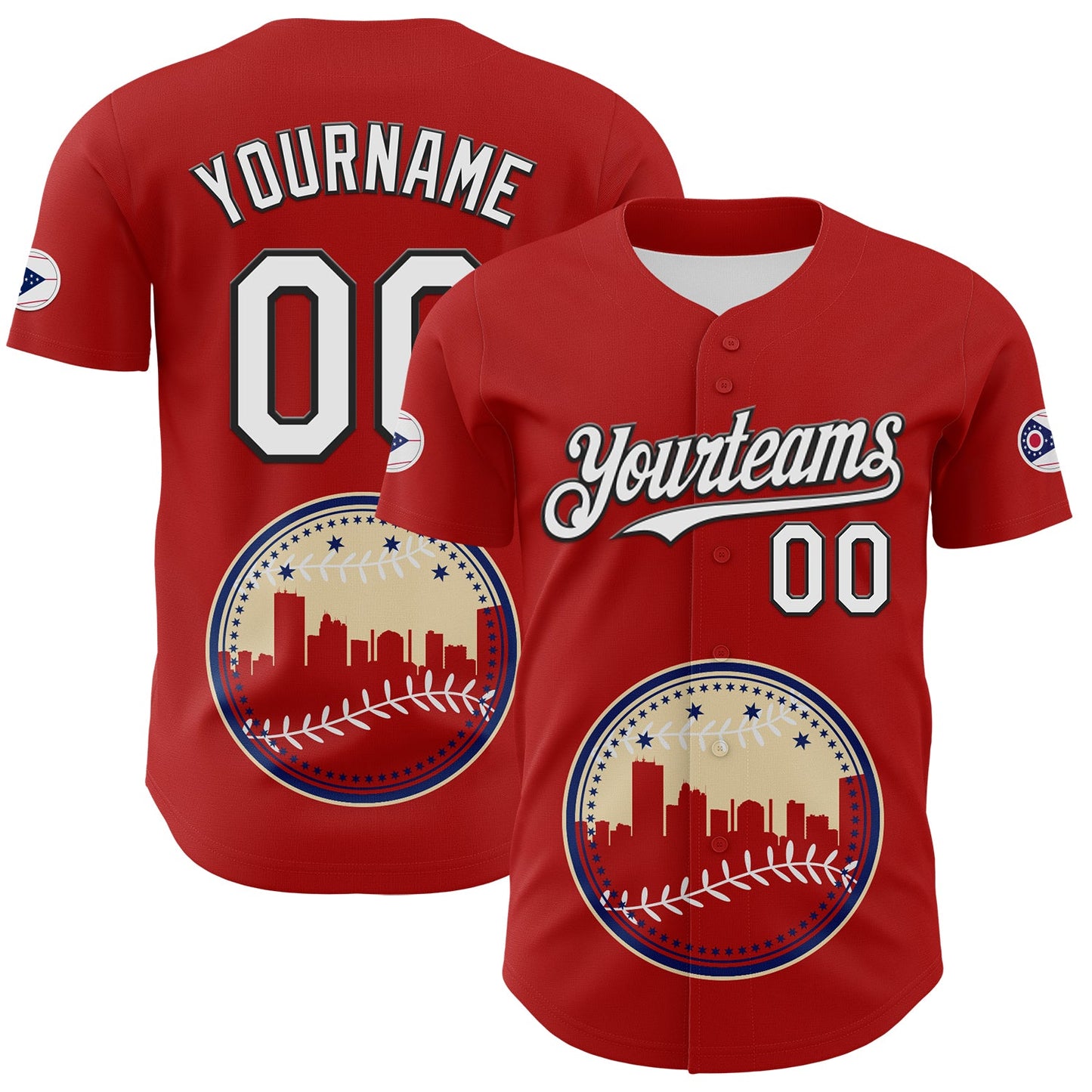 Custom Red White Blue Cream-Black 3D Urban City Edition Sports Authentic Baseball Jersey - Main View
