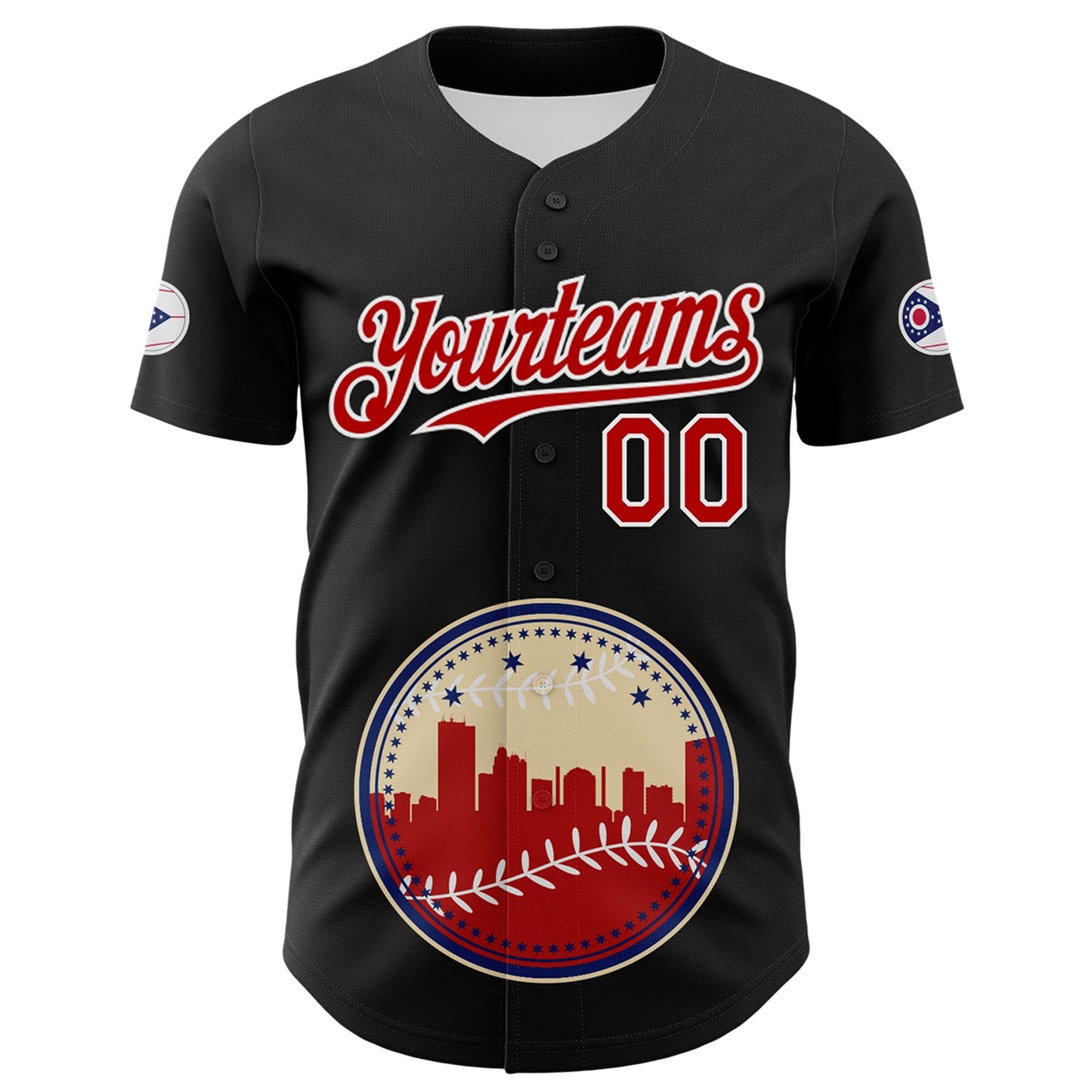 Custom Black Red Blue Cream-White 3D Urban City Edition Sports Authentic Baseball Jersey view 2