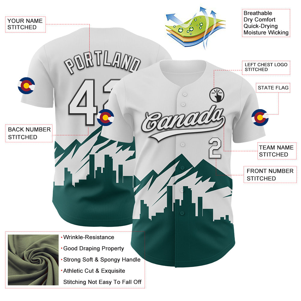 Custom White Midnight Green-Black 3D Urban City Edition Sports Authentic Baseball Jersey view 3