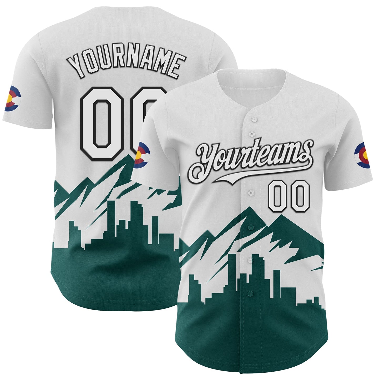 Custom White Midnight Green-Black 3D Urban City Edition Sports Authentic Baseball Jersey - Main View