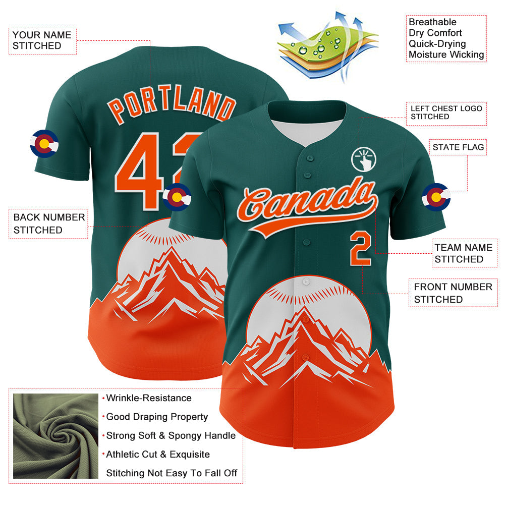 Custom Midnight Green Orange-White 3D Urban City Edition Sports Authentic Baseball Jersey view 3